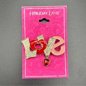 NWT Holiday Lane Gold-Tone Crystal Heart Love Pin